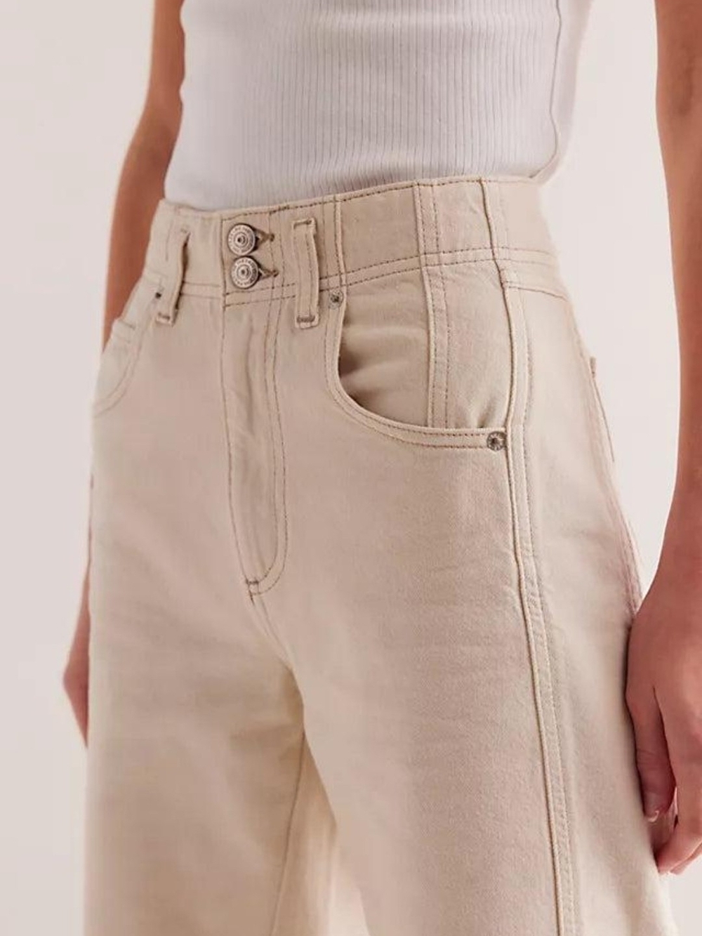 NWT We The Free Aster Straight-Leg High-Rise Jeans Cream Womens 28
